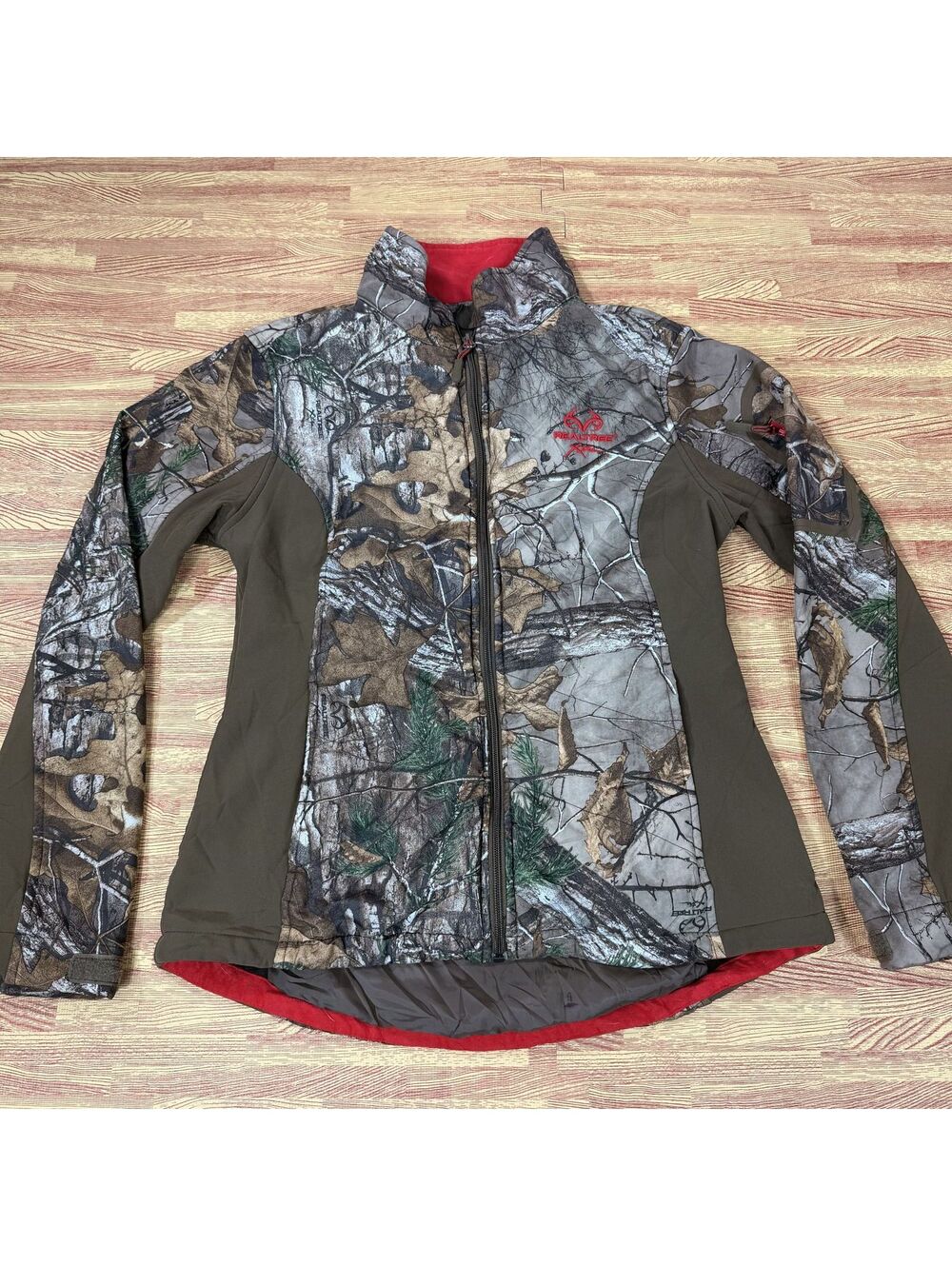 Realtree Womens Softshell Jacket Medium Camo Red Full Zip Flawed
